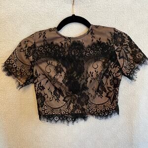 F.R free & rose Size Medium Full zippered back tan under black lace
